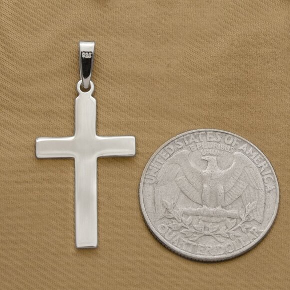 Solid 925 Sterling Silver Cross Pendant, Classic & Timeless Christian Necklace - Picture 3 of 3